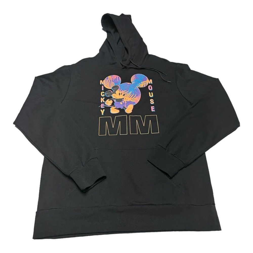 Men's Disney Mickey Mouse Black Hoodie Sweatshirt Hawaiian Floral Size L‎ NWOT